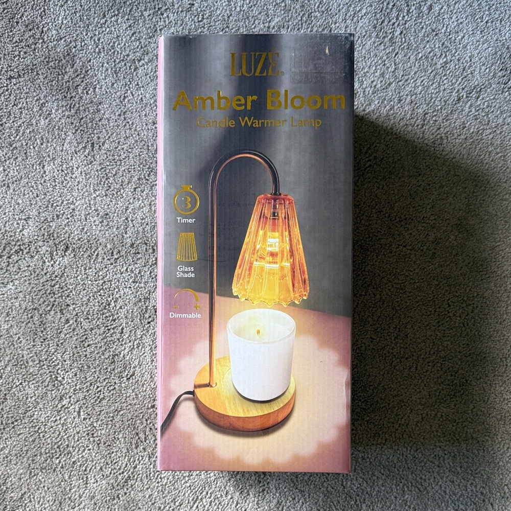 LUZE Amber Bloom Candle Warmer Lamp - Amber & Wood